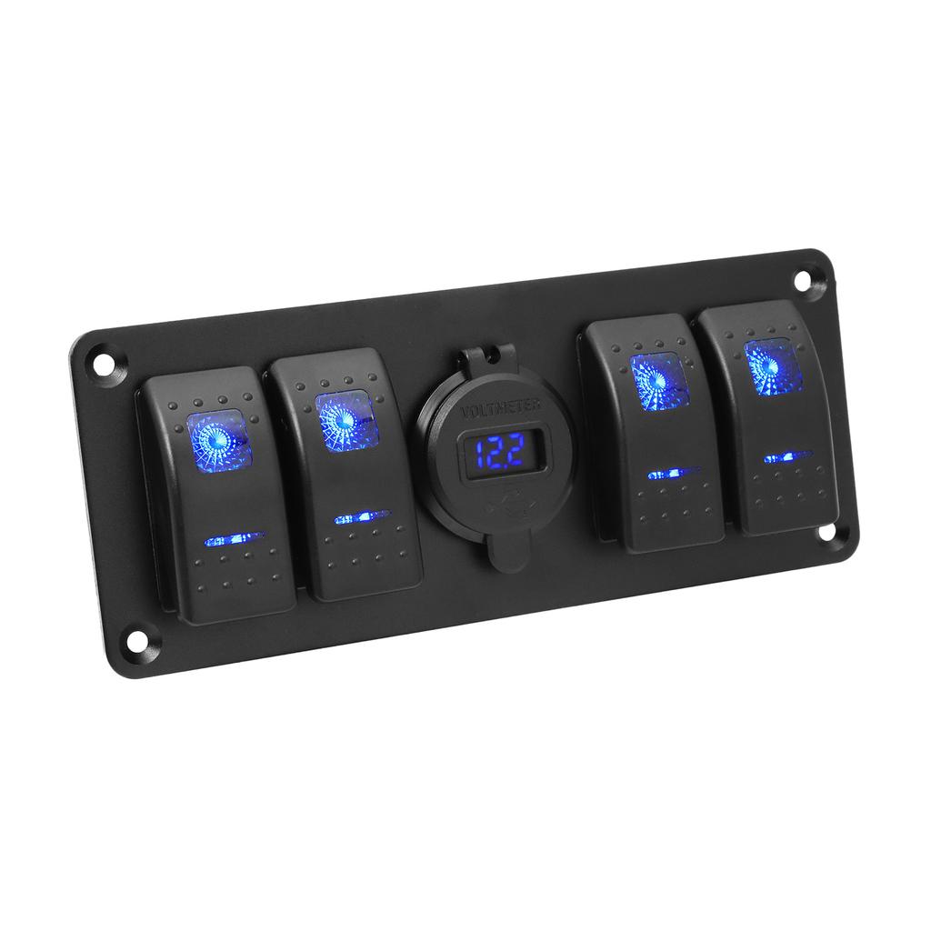 2 3 4 Gang Waterproof Marine Switch Panel 12V With QC3.0 Dual USB Charger Socket LED Digital Voltmeter For Truck RV Boat Car