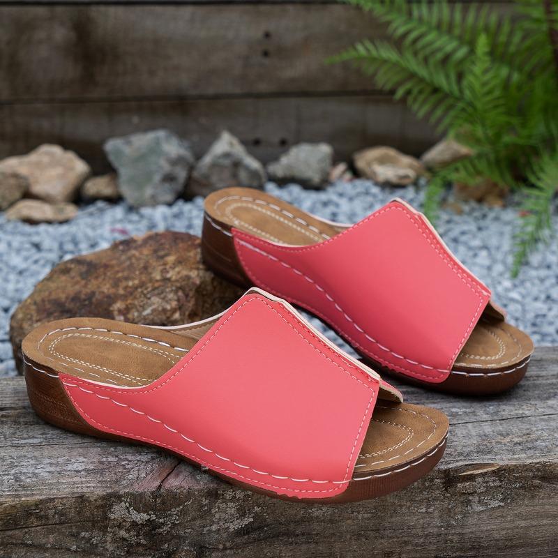 New women's summer slope heel platform slippers large size casual fashion simple fish mouth height