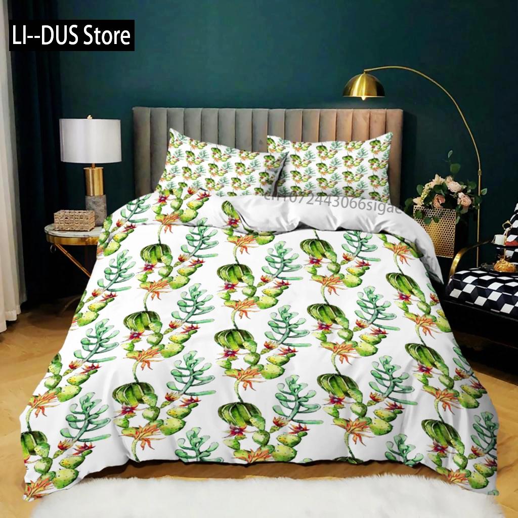 Poszewka na kołdrę Kaktusowa Rozmiar Queen King Poliester Wzór Kaktusów w Akwareli Bukiet Kolczastych Zielonych Roślin Kwitnie Zestaw Pościeli dla Dzieci