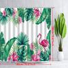 1pc Tropical Flamingo & Hibiscus Shower Curtain - Vibrant Pink Flamingo with Lush Green Leaves and Hibiscus Flowers,
