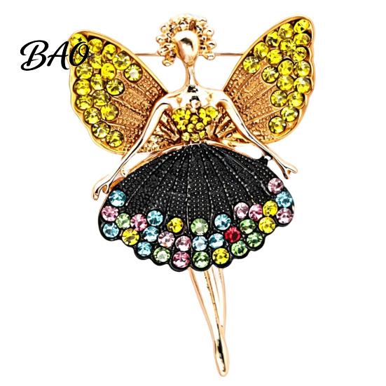 Alloy Lapel Pin Sparkling Rhinstone Ballet Fairy Brooch, Winged Dancer Girl Suit Badge Pin, Women Jewelry Accessories for Dress Coat Scarf
