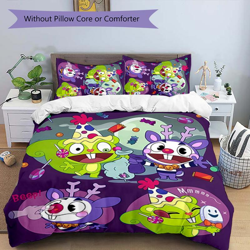 3pcs Happy Tree Friends3 pattern bedding set duvet cover set includes duvet cover &pillowcases, perfect all season bedroom decoration & gift