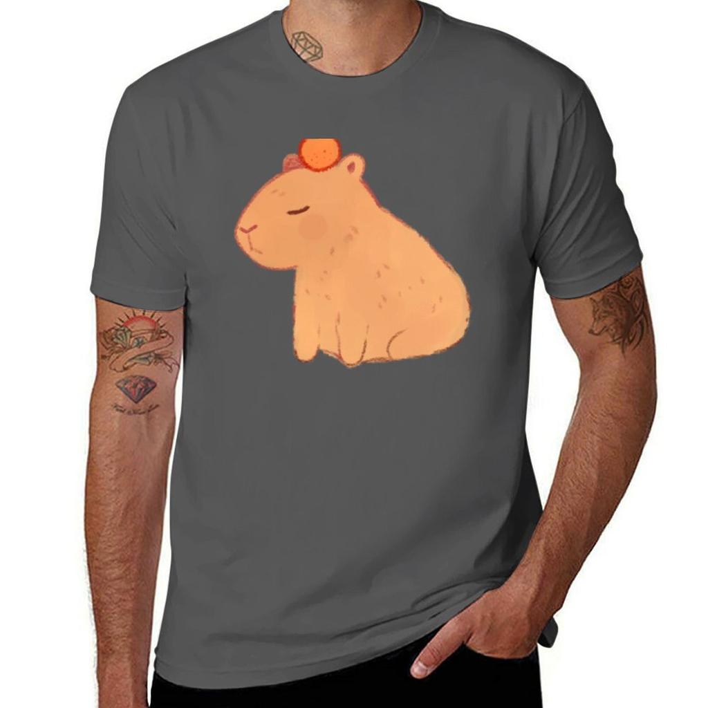 Capybara And Orange Tshirt Fashion Pattern Printed Tee Shirt
