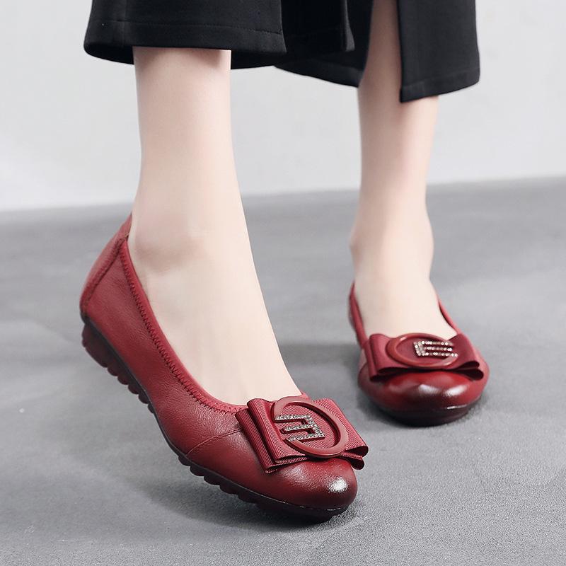 

Удобные кожаные женские балетки: Обувь на мягкой подошве Four Seasons для весны и осени — идеально подходит для людей среднего и пожилого возраста 35 красный