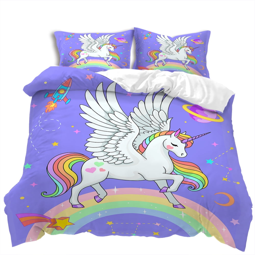 Home Textiles Unicorn Printed Bedspreads Soft Duvet Cover Set Girl Boy Adult People High End Beding Set,Quen Sized Dimensions Warm Soft plus Breathabl