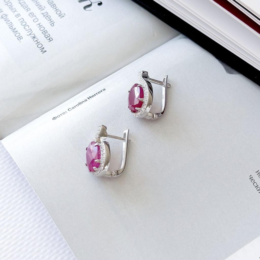 Silver Earrings with Natural Ruby 8.025ct, Cubic Zirconia (2165200)