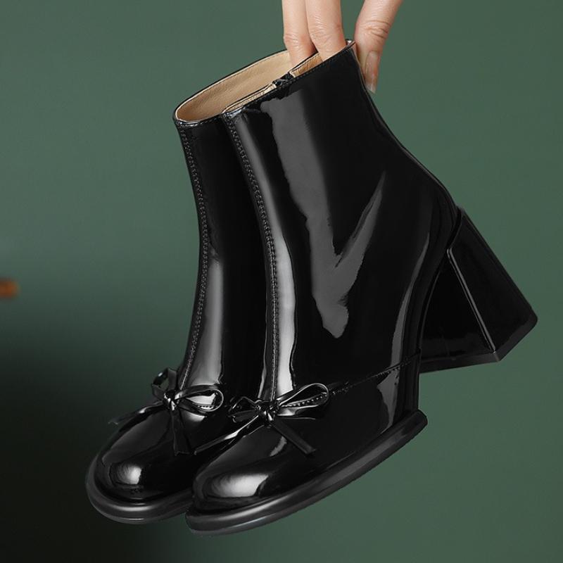 Bow Ankle Boots Woman High Heels Shoes Sexy Party Chunky Boots Elegant 2025 Winter Dress Brand Woman Pumps Botas Mujer