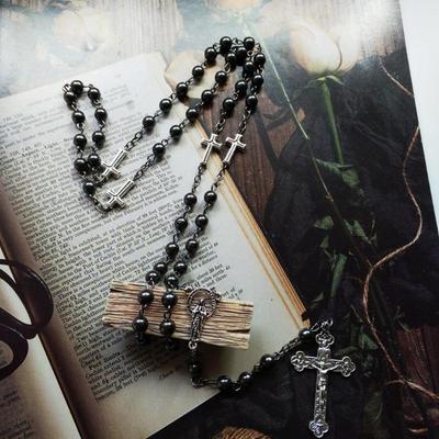Fashion Handmade Round Beads Catholic Rosary Necklace for Cross Pendant Religious Jesus Necklaces Men Women Jewelry Charm Gift