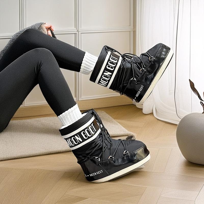 Botas de nieve para mujer 2025 invierno zapatos de algodón apilados engrosados térmicos manga botas de algodón impermeables y antideslizantes suela gruesa botas cortas de luna