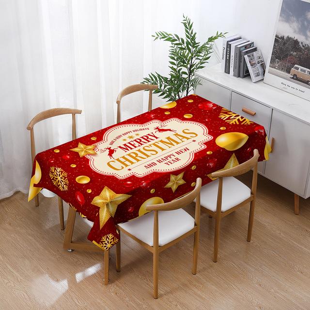 Christmas Tablecloths Holiday Decorations Santa Claus Printed Home Kitchen Table Stain -Resistant Tablecloths  Year Gifts