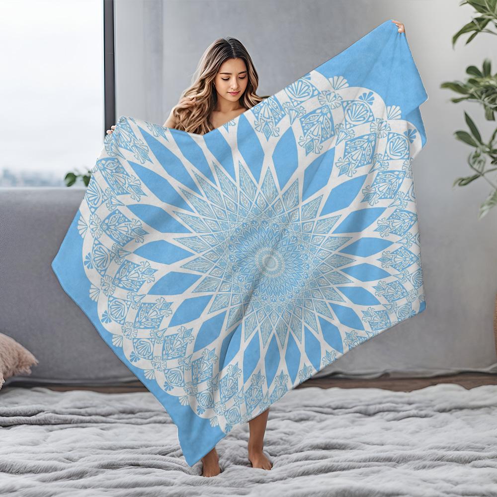 Boho Blue Paisley Pattern Throw Blanket Soft Fleece Bed Sofa Cover Decorative Throw Blanket for Couch Gift