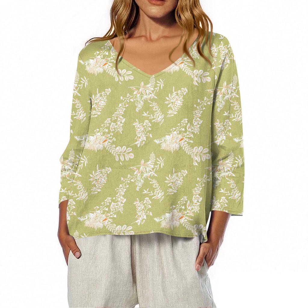 3/4 Length Sleeve Womens Tops Summer Trendy  V-Neck Blouses Dressy Casual  T-Shirt Summer Outfits Beach Vacation