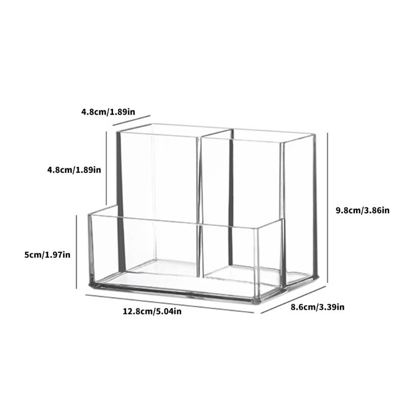 Clear Acrylic Vanity Organiser 3 Compartment Pencil Cup Cosmetic Storage Box For Bathroom Bedroom Countertop Cabinet