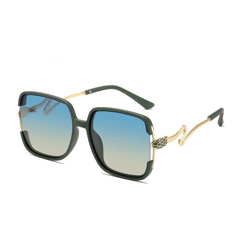 Women's Retro Polarized Sunglasses with Large Square Frame and Unique Snake-Shaped Temples - Simple and Fashionable.