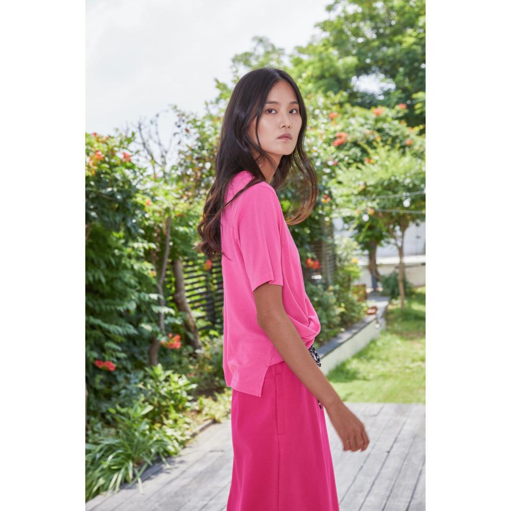 THE GREEN LAB Women'S Twist Modal Short Sleeve T-Shirt [Pink]