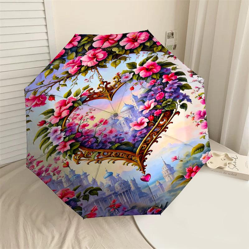

1PC Floral Heart CityscapeUmbrella-8-Rib Reinforced, Automatic Open, Lightweight & Durable, Cute Fashion Accessory for Outdoor-P125