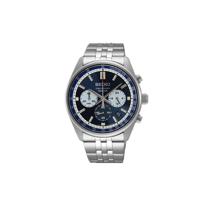 SEIKO 100m waterproof, date, Quartz, Steel Strap, , men s watch, blue dial SSB427P1 синий