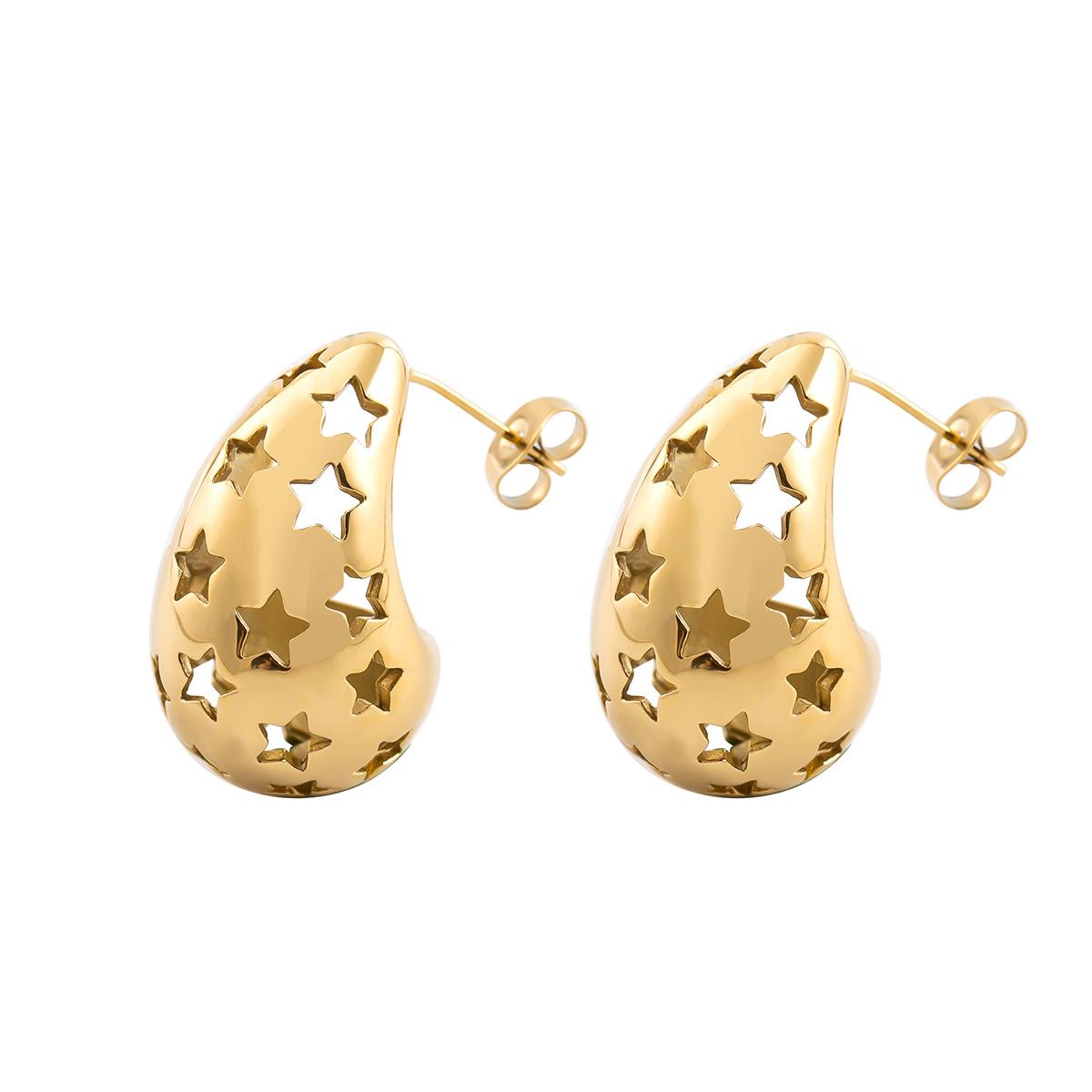 

Ветер Титановая сталь Капля воды Полые серьги-пусеты Золото Мода Персонализированные серьги Серьги Женщины