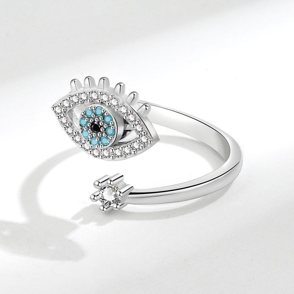 High-End Adjustable Rotating Evil Eye Ring: European & American Fashion Decompression Jewelry