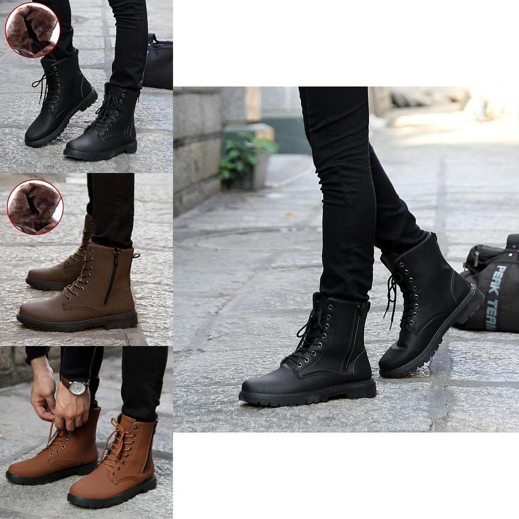 Modische Herren Winter Warm Flach Schnürung Lässig PU-Leder Schneestiefel Für Stilvollen Komfort
