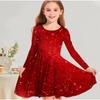 Girl Casual 3D Rainbow Glitter Print Round Neck Long Sleeve Dress Kid Princess Dress