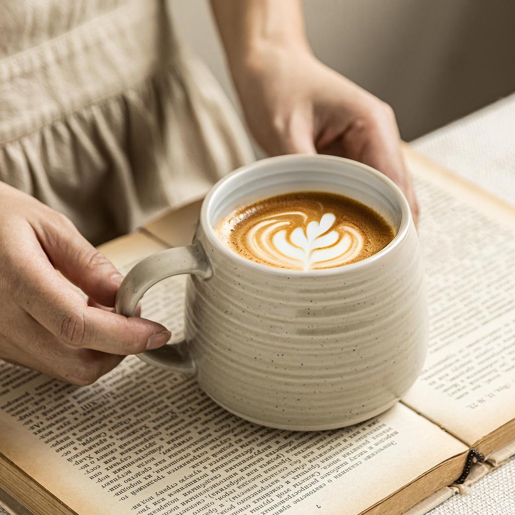 Japanese-Style Striped Cup, Coffee Cup, Household Ceramic Cup, Mug, Water Cup, Office Cup, Large-Capacity Teacup