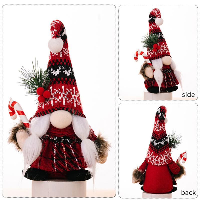 Christmas Faceless Doll Gnome Plush Doll Fur Ball Knitted Crooked Hat Dwarf Ornaments Handheld Crutch Xmas Kids Gift Decorations