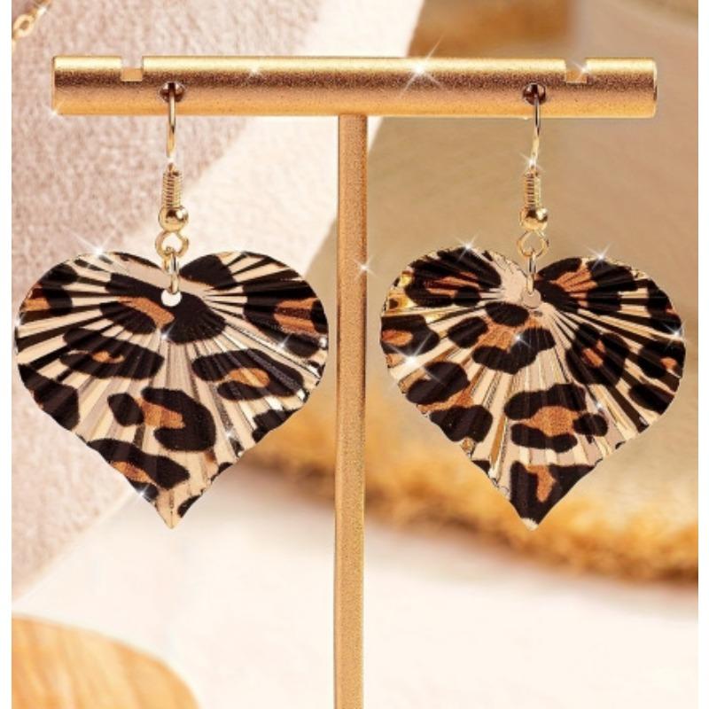 

Trend female ins style retro geometric leopard print circle disc fashion design stud earrings ring set