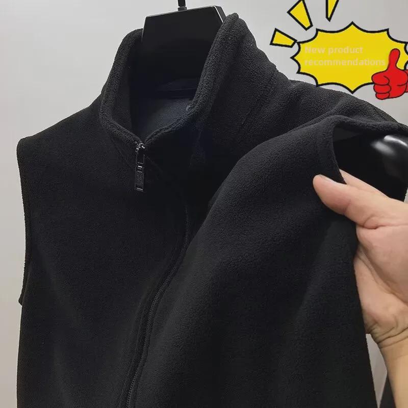 Herr Höst/Vinter Fleeceväst: Koreansk stil, med plus sammet, ärmlös, enfärgad, jacka med dragkedja och ståkrage.