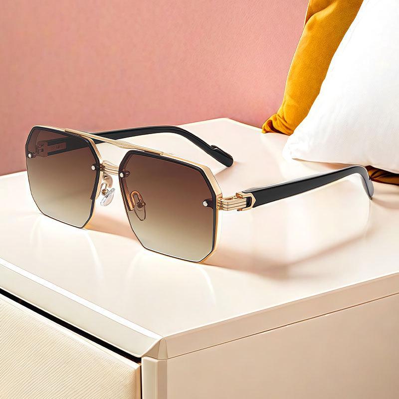 Men's Stylish Semi-Rimless UV-Blocking Driving Sunglasses for Large Faces