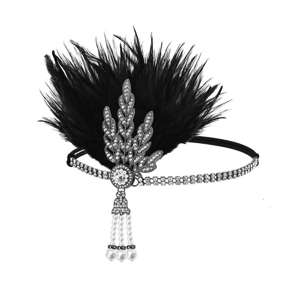Black Sequin Feather Headwear Rhinestone Beaded Korean Style Headband  Cosplay Event