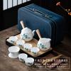 Suet jade white porcelain travel tea set portable kung fu tea set side handle teapot business gift souvenir