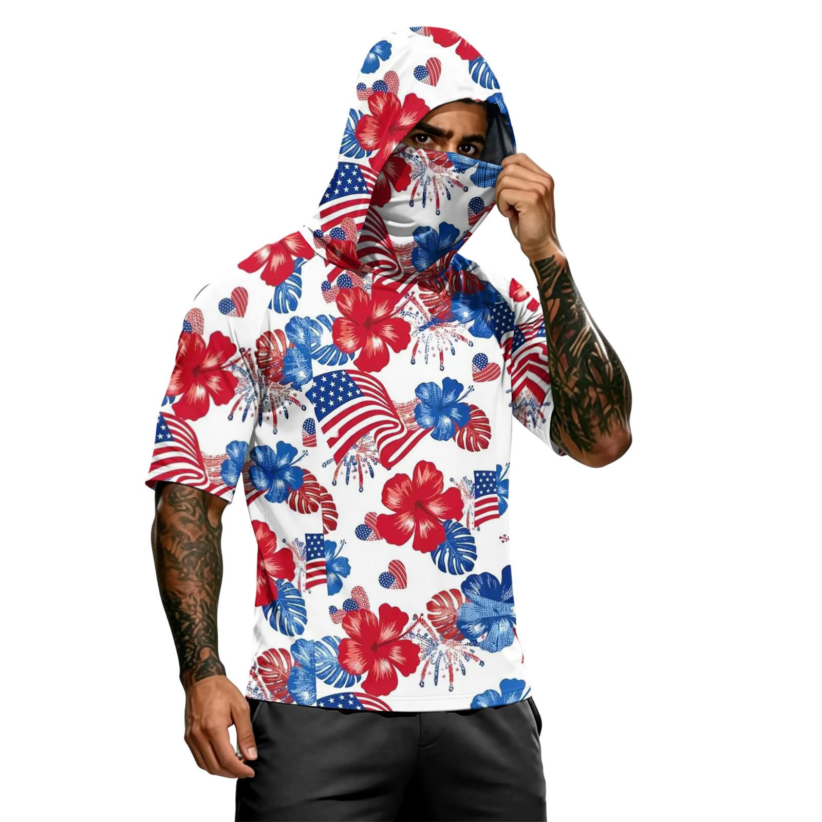 

Men s Summer Independence Day Color Block Quick Dry Short Sleeve Tee, UPF 0+ UV Block Fishing & Sports Sun Hoodie M Кіновар