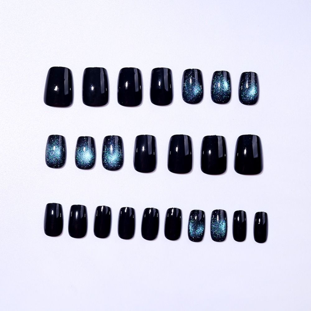 24PCS Glitter Fake Nails Cat Eye False Nails Reusable Acrylic Nails  DIY Manicure Art