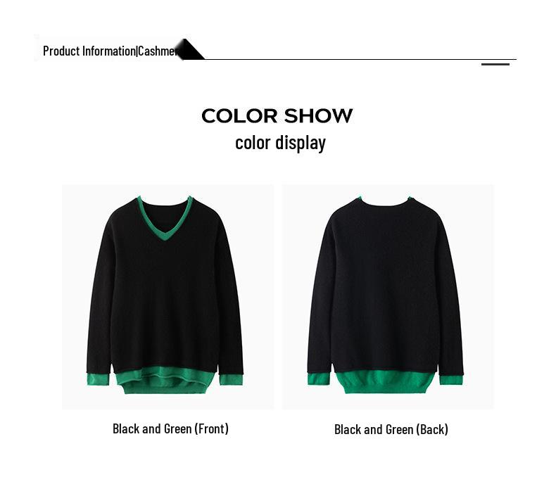 Korean Style V-Neck Color Block Cashmere Knit Women's Base Layer - Loose Fit & Slimming for Autumn/Winter