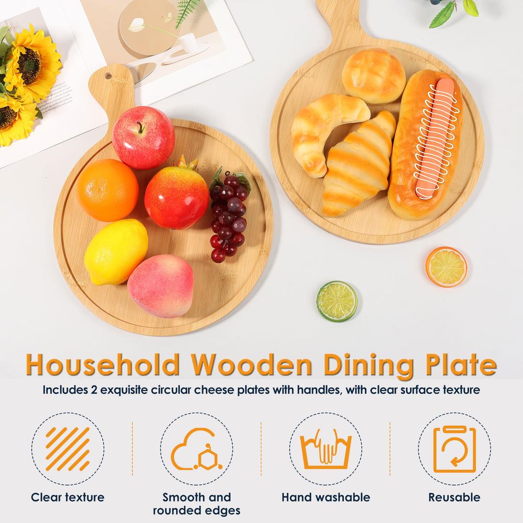 2Pcs Wooden Cutting Board with Handle Circular Hanging Chopping Board Kitchen Household Fruit Vegetable Pizza Cutting Board