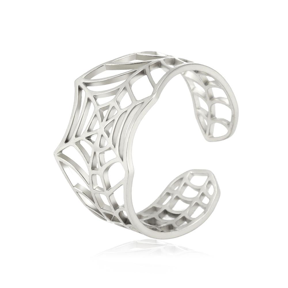 Stylish Minimalist Cut Hollow Spider Web Design Open Ring Titanium Steel Fashion Jewelry For Women