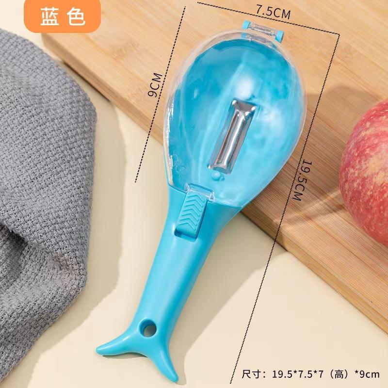 

New Kitchen Small Tool - Stainless Steel Automatic Lid-Opening Vegetable Peeler With Creative Storage Sleeve For Cutting Fruits синій