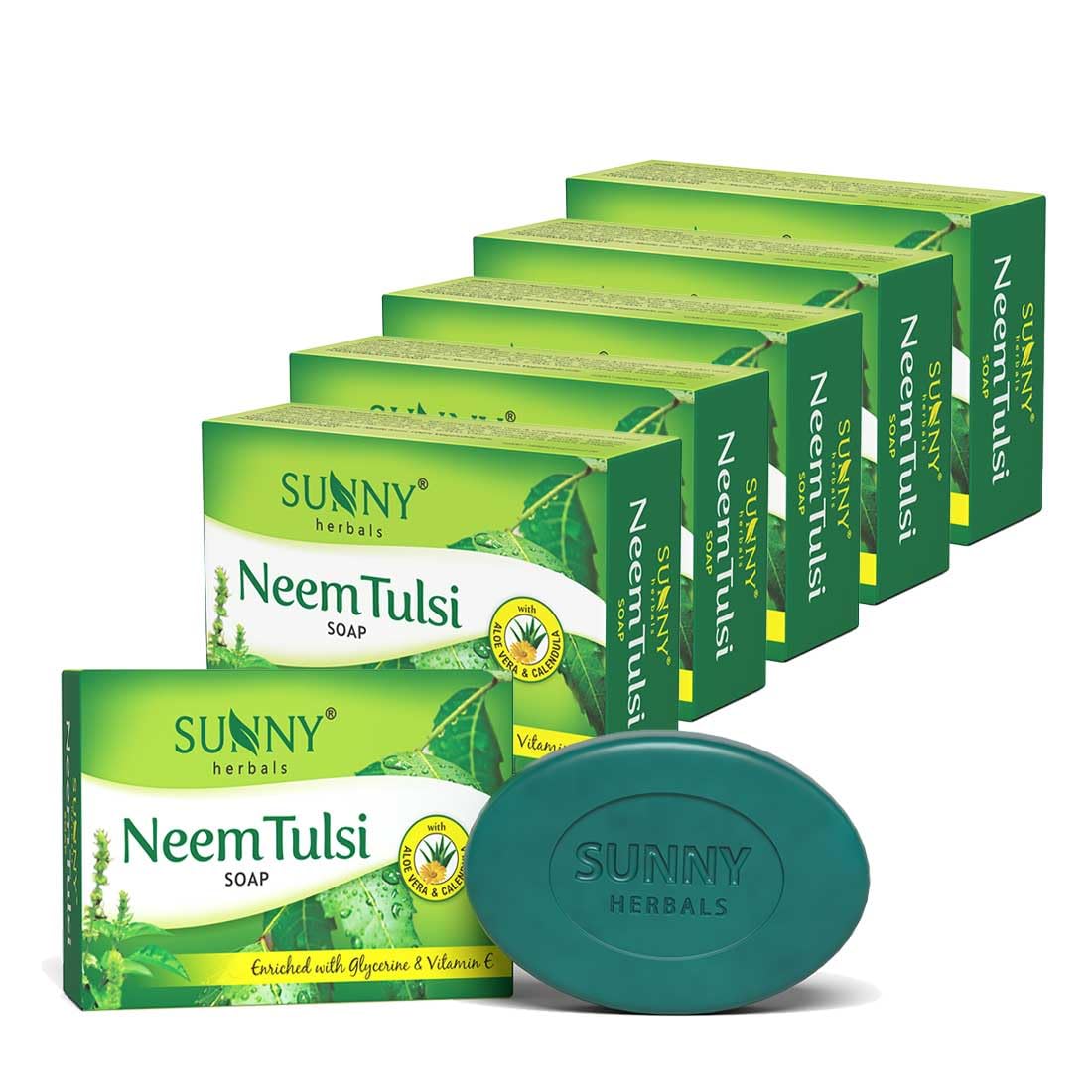 Sunny Herbals Neem & Tulsi Soap 75 gm Pack of 6 | Deep Cleansing, Oil Control, Gentle Herbal Skincare