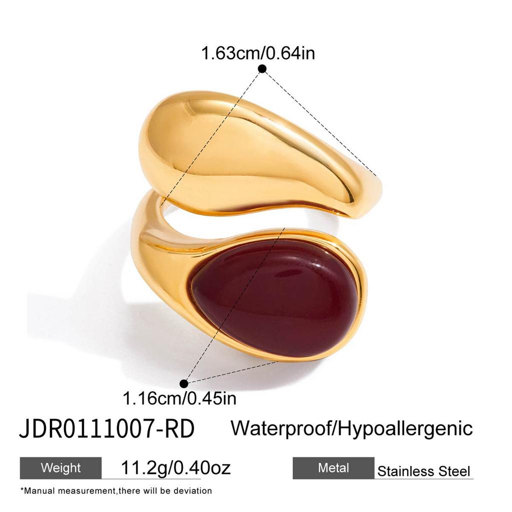 Design Sense 18k Gold, Water Drop Inlaid Pearl Asymmetric Versatile Fashion Open Ring