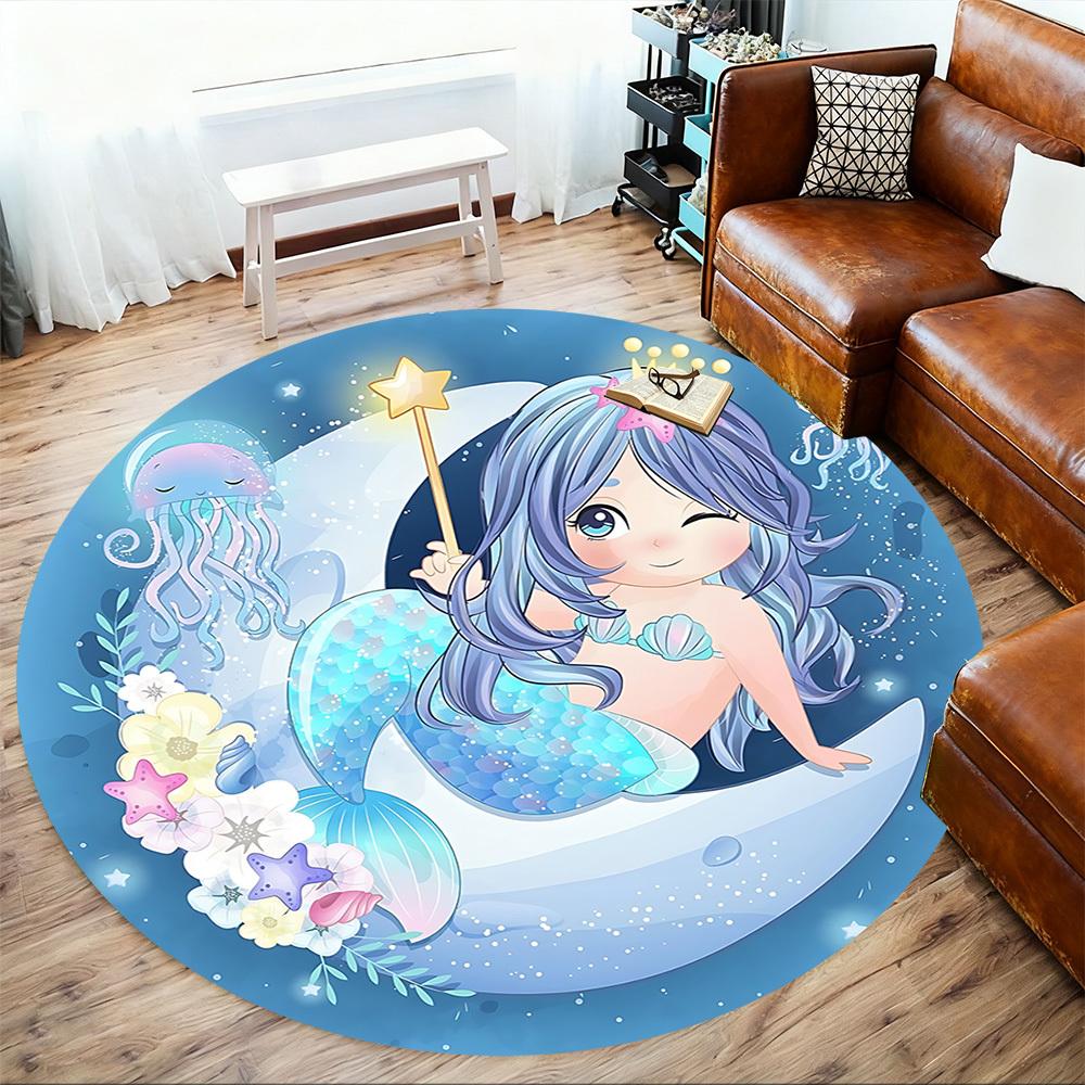 1pc Mermaid Starfish Round Chair mat Area Rug - Non-Slip, Floor Mat for Office, Bedroom, and Indoor Decor c1125436