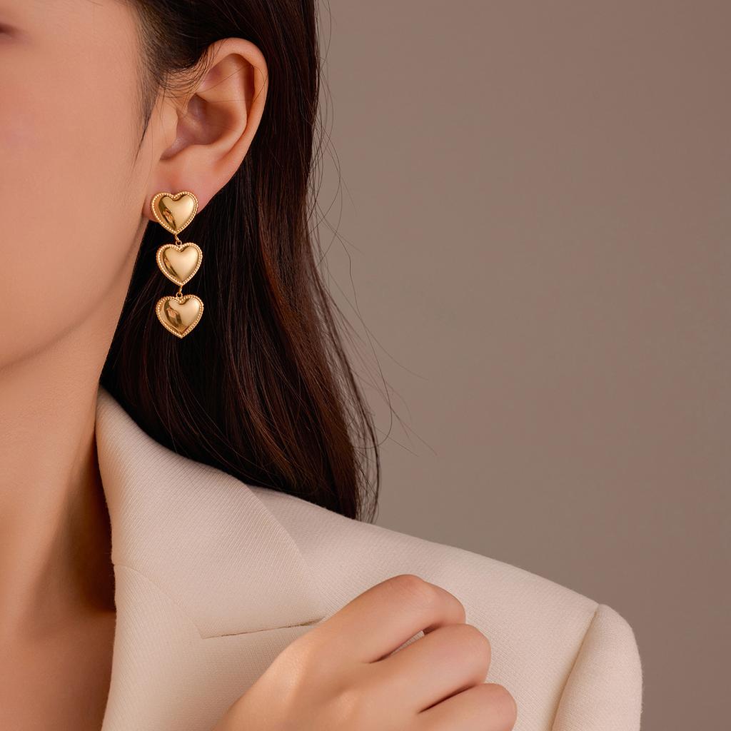CARLIDANA Geometric Textured Waterproof Gold Plated Conch Spiral Stainless Steel Jewelry Heart Earrings Tiger Eyes Stone Woman