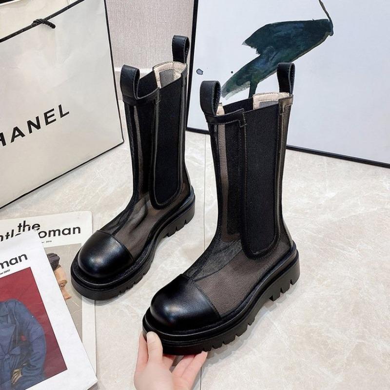 

Длинные холодные сапоги для женщин 2024 года, новые модные сапоги на толстом каблуке с сетчатой поверхностью, но с сетчатой платформой до колена 35 чёрный