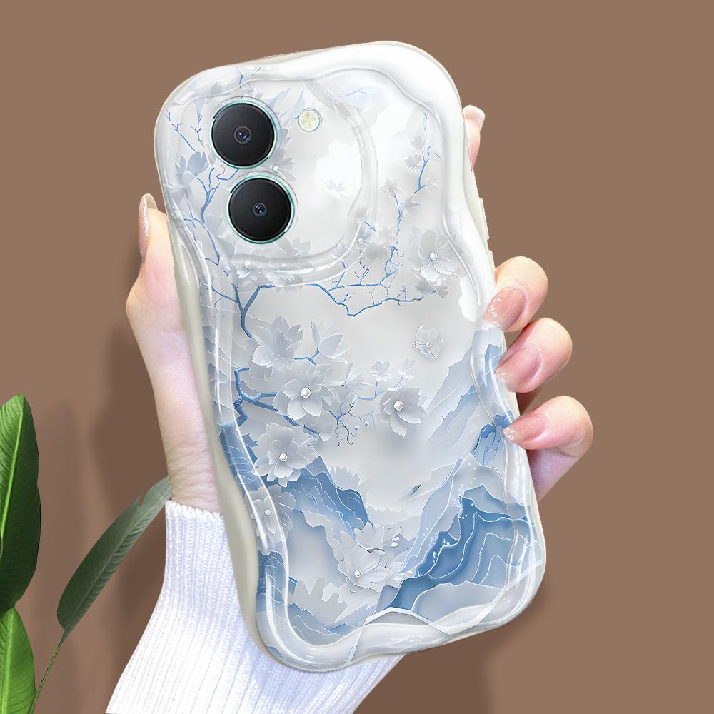 Cute Cartoon Pattern Cream Texture Casing Wavy Edge Soft Silicone Cover Phone Case for Vivo