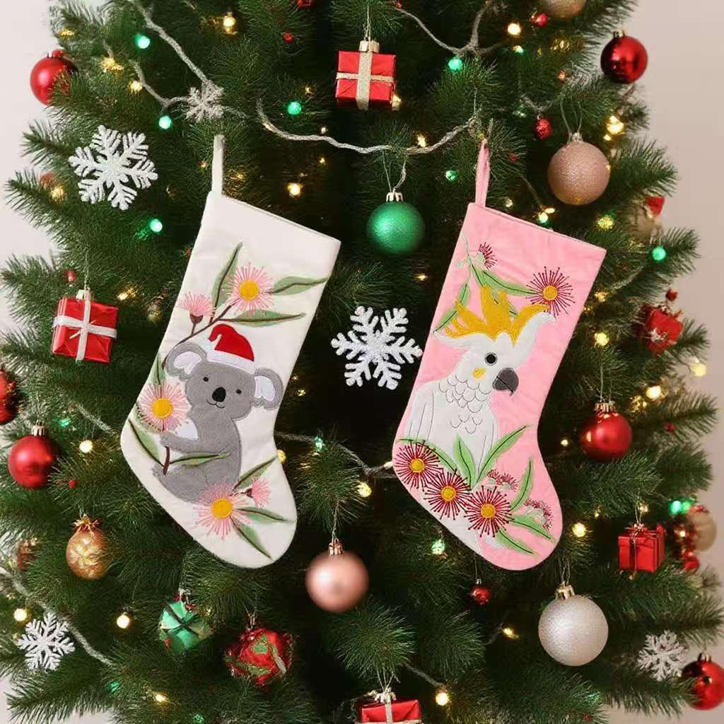 Christmas Decorative Socks Velvet Parrot Embroidery Christmas Decoration Party Fireplace Decoration