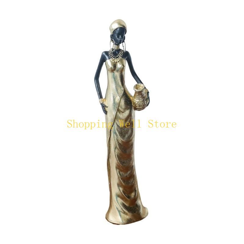 KX4B Handcrafteds African Black Woman Resins Figurine for Unique Home Decoration