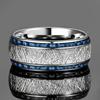 8MM Men Stainless Steel Ring Vintage Meteorite And Blue Carbon Fiber Inlay Rings For Men Wedding Band Jewelry