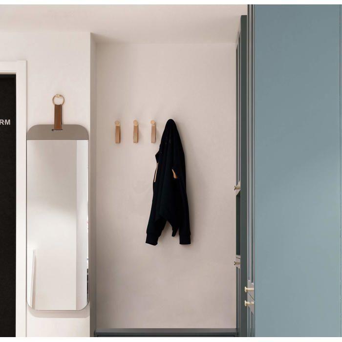 Patères murales AIMOONSA Forest en hêtre et cuir (lot de 3) — Porte-manteaux muraux déco, support 10 kg