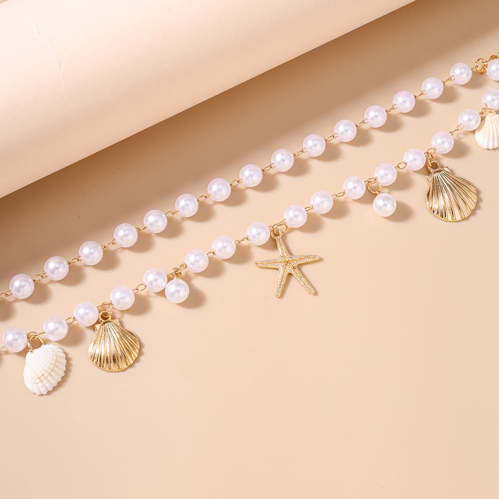 Fashion Summer Beach Shell Starfish Pendant Necklace for Women Girls Pearl Choker Necklaces Party Holiday Jewelry Gifts