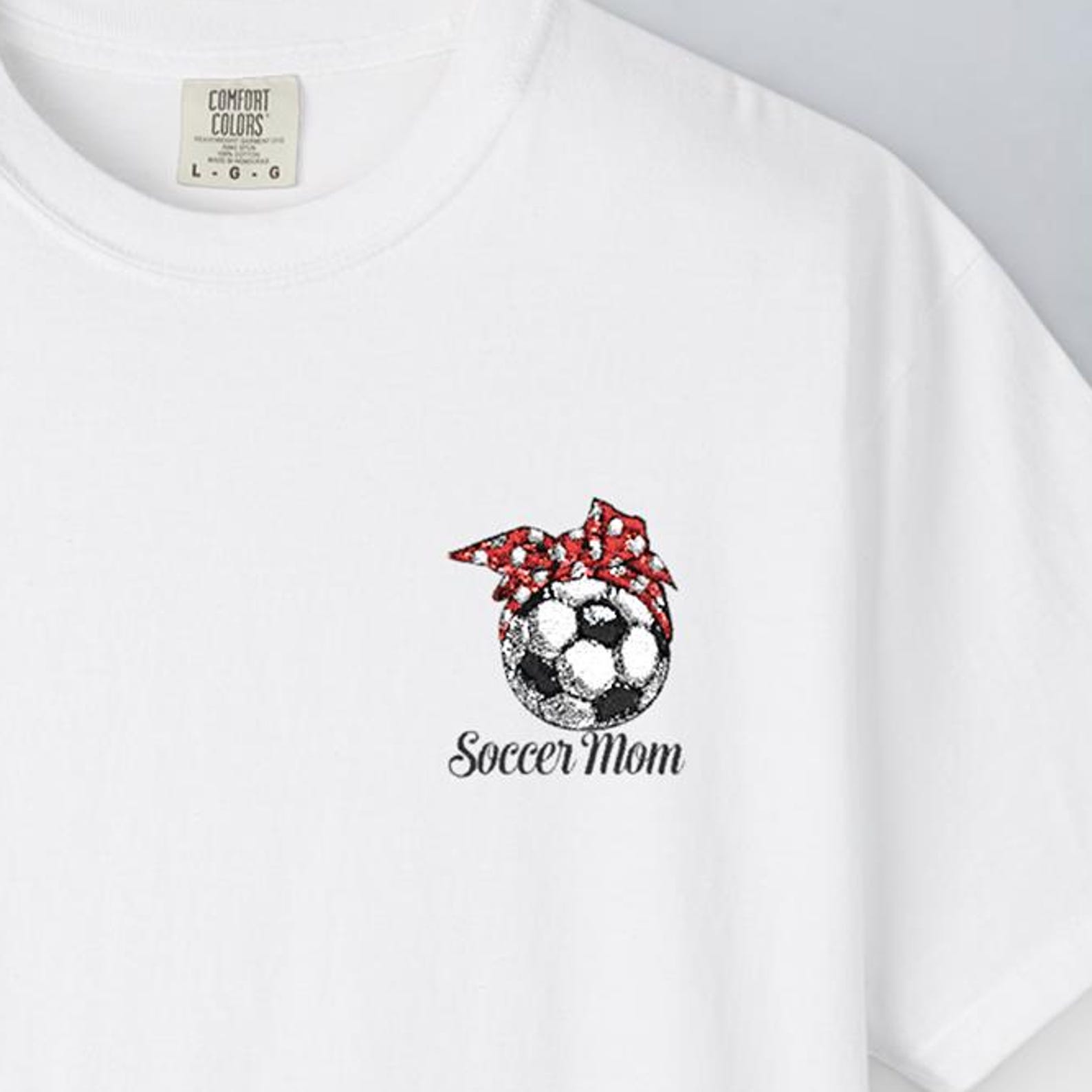 Soccer Mom Embroidered T Shirt, Soccer Mom Shirt with Bandana Ball, Football Mom Gift, Minimalist Embroidery Mom Tee S